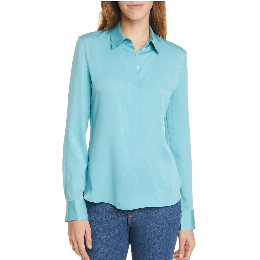 NWT Theory Stretch Silk Blend Button Shirt, Slim Fit Workwear